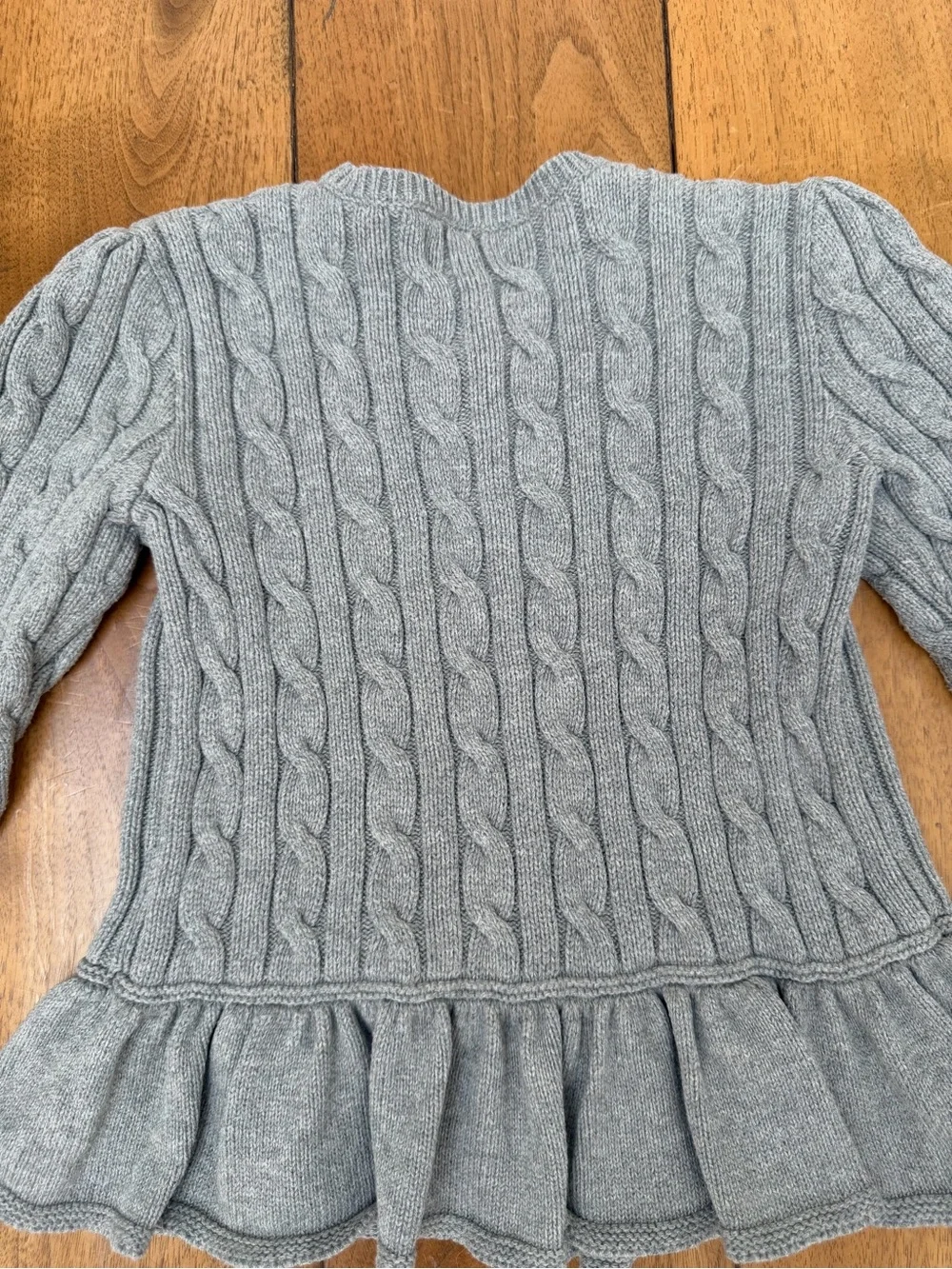 Ralph Lauren Girls Cable Knit Peplum Cardigan Gray Purple Pony Size 6 Cotton